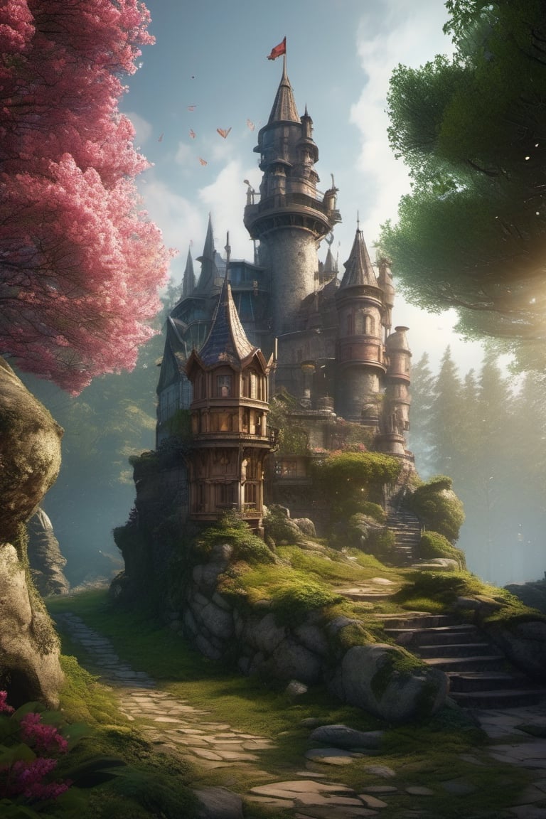  Princess,in the, castle ,broken ,(highly hyper detailed),altra hd, sharp, (realistic)night dress,Ancient trees ,flower bloom,  old place, untouched, heart of forest, secret world, morning dew,  birds whispers,moss coverd stones,mystical heaven morning hyper detailed, trending on face, detailed,artstation, sharp focus, ,photo r3al,Movie Still,cyborg style,steampunk style