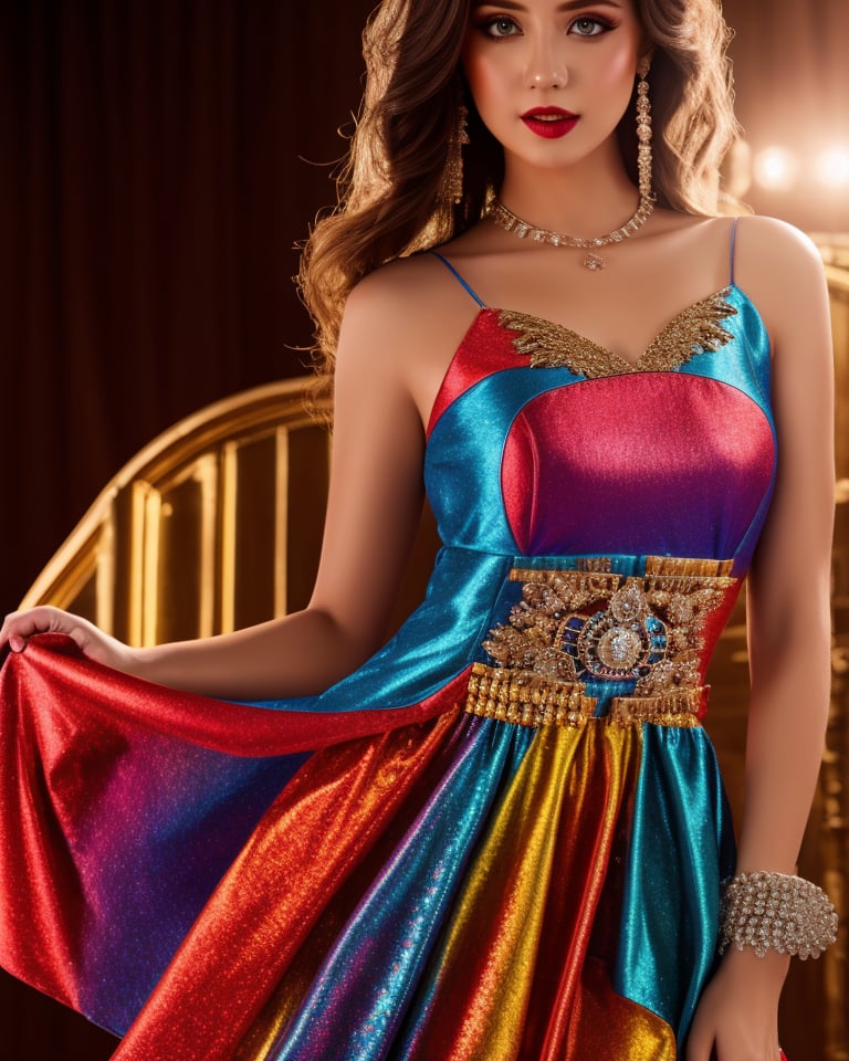 a girl wearing Colorful  designer dress,dimond ,frock ,CINEMATIC, CINEMATIC LIGHT ,8kHDr detailed. 