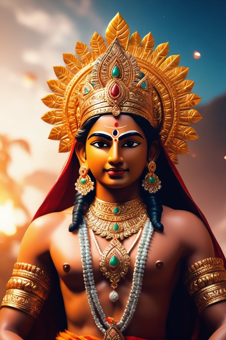 Indian God, in heaven,dress, jewelry(UltraHD) .sharp. Cinematic, cinematic light, cinematic photography, realistic experience. Highly detailed, ultra sharp. 