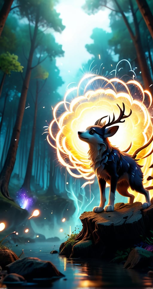 the Kingdom of Paws ,fire work
 sky ultra detailed forest  sharp focus , and complexity invoking a sense of magic and fantasy, 8kUHD, resembling steam in water, amber glow ,ColorART, colorful, style,colorful,Movie Still,DracolichXL24