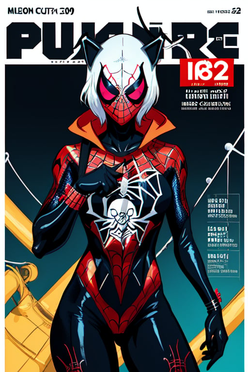 pure cat Magazine cover, neon graffiti background, spider cat, spider 2099 costume as a cat, masterpiece, 8k, very detailed