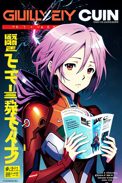  (magazine cover, english text: 1.3), nike, guilty crown inori, very detailed, neon background