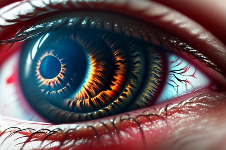 Red eye macro shot, clear view of cornea and retina,perfecteyes, highly detailed,Science Fiction