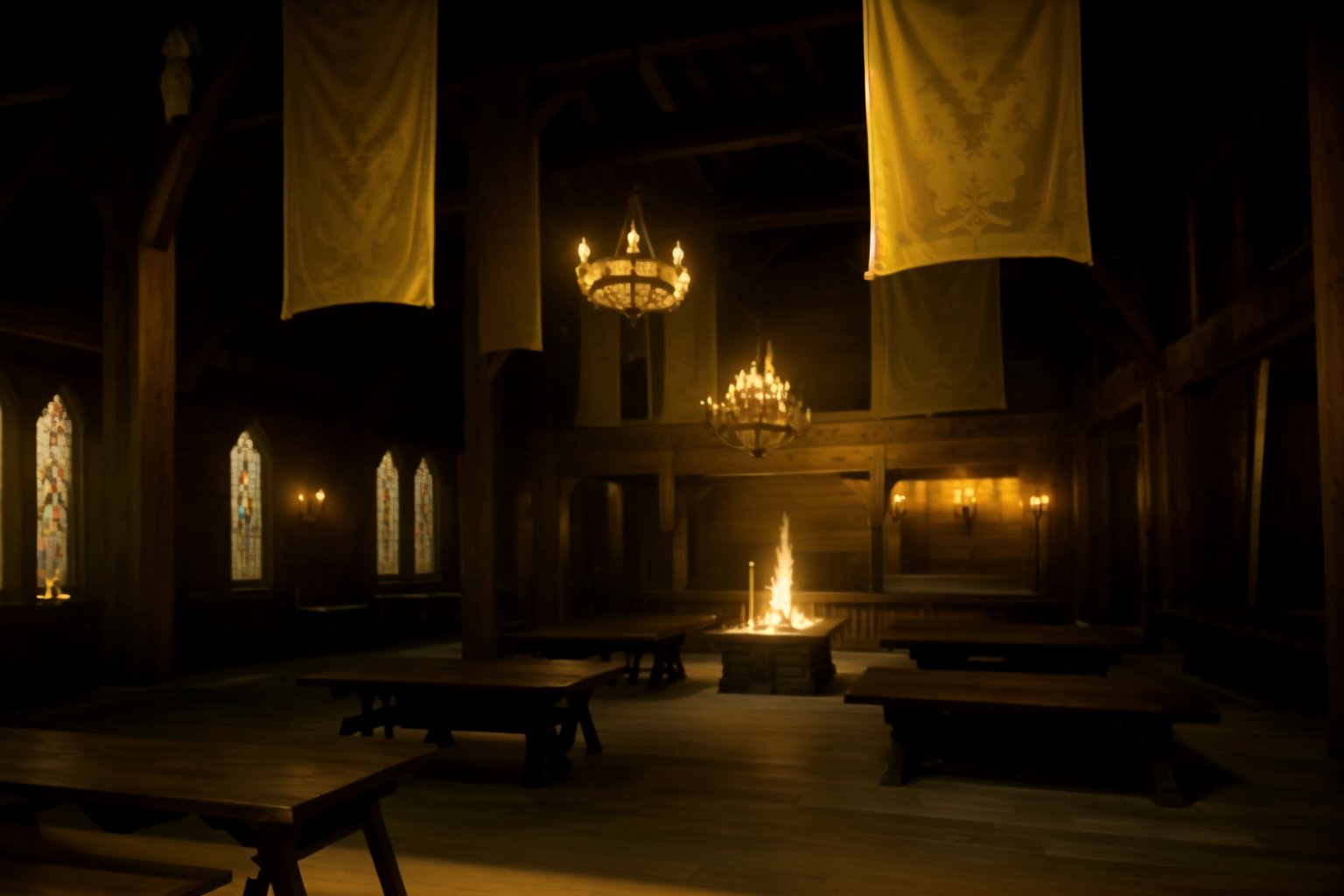 The huge mead hall of Valhalla, The hall is huge, a fire burns in the middle of the hall, around it are benches and tables in circle, on the outer walls you can see the solid wood covered with skins, people are celebrating but you can't really see anyone, food on tables


High quality, masterpiece, maximum image texture, best quality UHD 16k, Anime 1.0, best quality, Ultra detailed, very high definition, extremely delicate and beautiful, more contrast, best color ratio