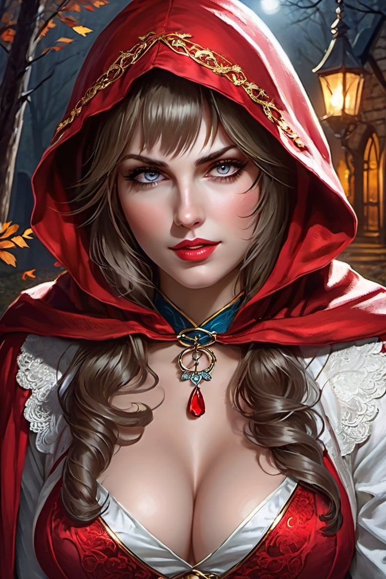 Little Red Riding Hood, medieval village, dark forest, autumn, night, upper body portrait,

Mysterious,

colorful,  ultra highly detailed,  32 k,  Fantastic Realism complex background,  dynamic lighting,  lights,  digital painting,  intricated pose,  highly detailed intricated,  stunning,  textures,  iridescent and luminescent scales,  breathtaking beauty,  pure perfection,  divine presence,  unforgettable,  impressive,  volumetric light,  auras,  rays,  vivid colors reflects,  sf,  greg rutkowski