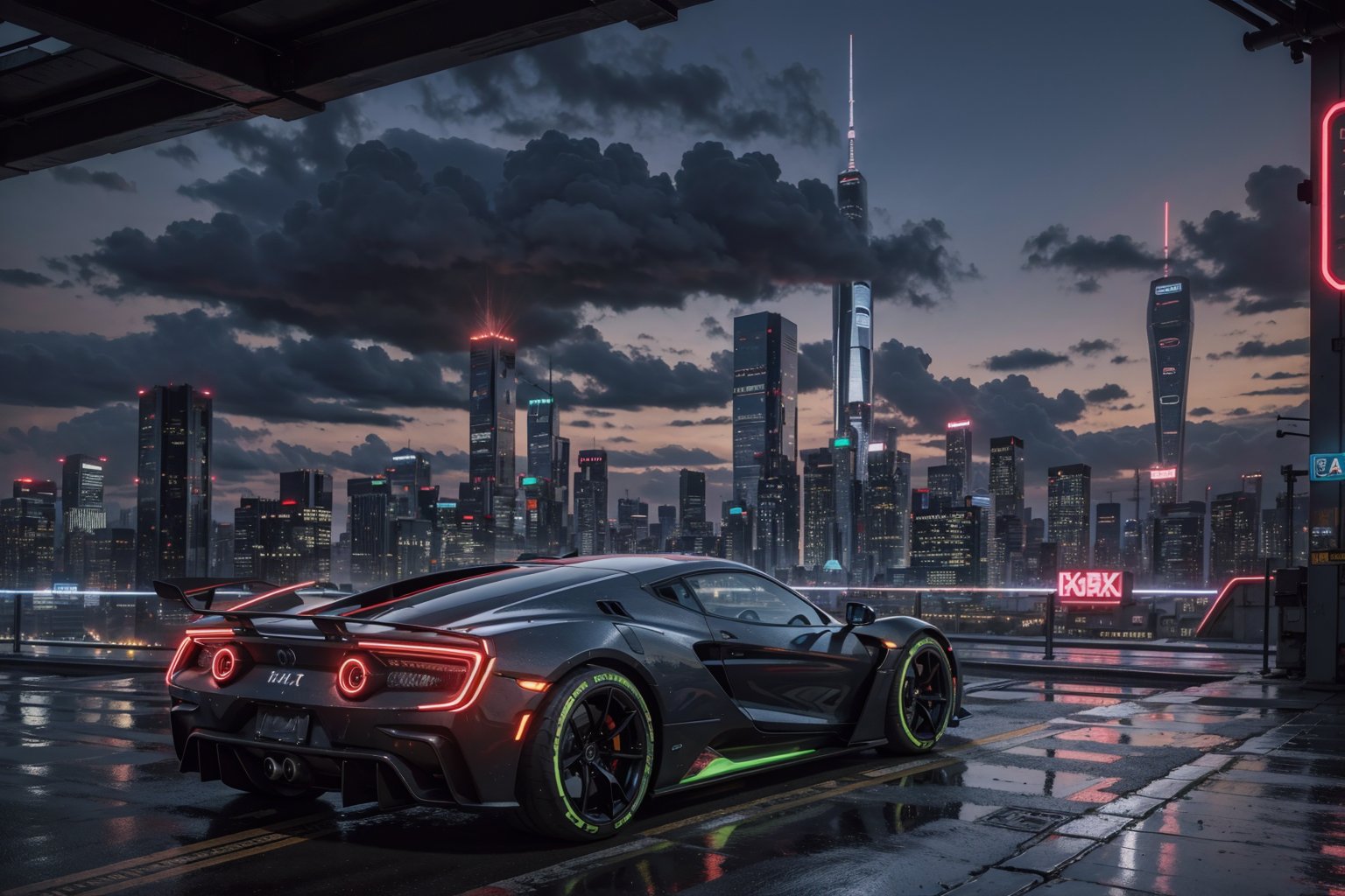 cyberpunk city,neon lights,hypercars,buildings,scenery,cityscape