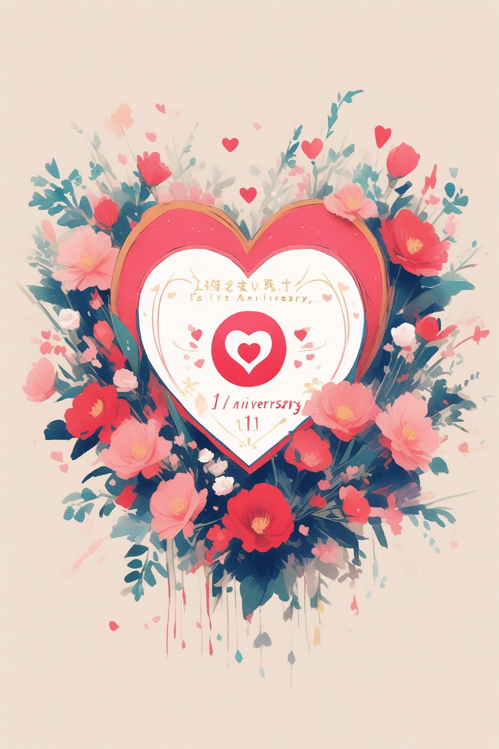 Beautiful heart logo design, unique and gorgeous blessing, decorative text:’’Tensor Art’’, text:’’1st Anniversary’’