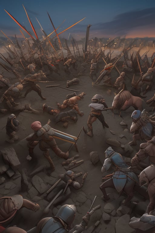 Animated battle scenes of karbala, swords, horses, attacks, blood, wounds, injuries, spikes, 