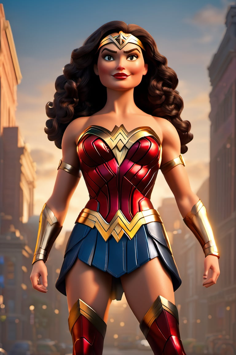 best quality, detailed texture, detailed shadows,3d style,3D render,wonder women, shadow, standing, wearing marvel clothes, like human pose, animated,