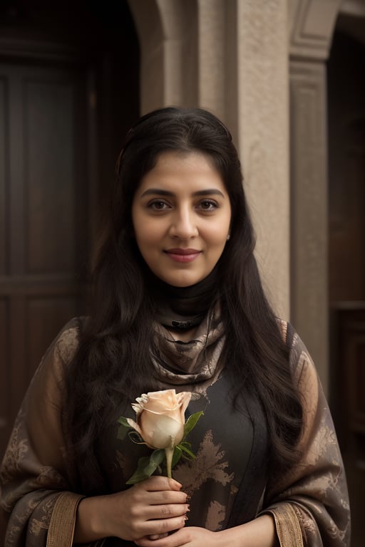 Irani Woman,
Age 30 years old,
White Skin,
Full Body portrait,
Wearing Dark Brown Hijab,
Chubby Figure,
Innocent eyes,
Beautiful nose,
Black Color Dress,
fully covered with irani chaadar,
giving side pose,
a red rose holding with both hands,
holy shrine in background,
Smiling innocent,
Daylight time,
depth of field,
captured with fujifilm,
apperture f/1.4,
hyper realistic portrait,
ultra realistic skin texture,
ultra realistic cloth texture,
ultra realistic lighting and shadows,
UHD,
masterpiece,
islamic portrait,





,Detailedface,Game of Thrones,FionaWaifu,Indian