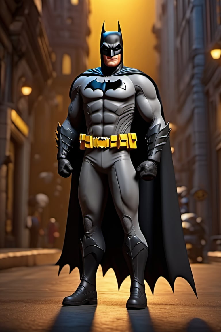 best quality, detailed texture, detailed shadows,3d style,3D render,batman, shadow, standing, wearing batman clothes, like human pose, animated,