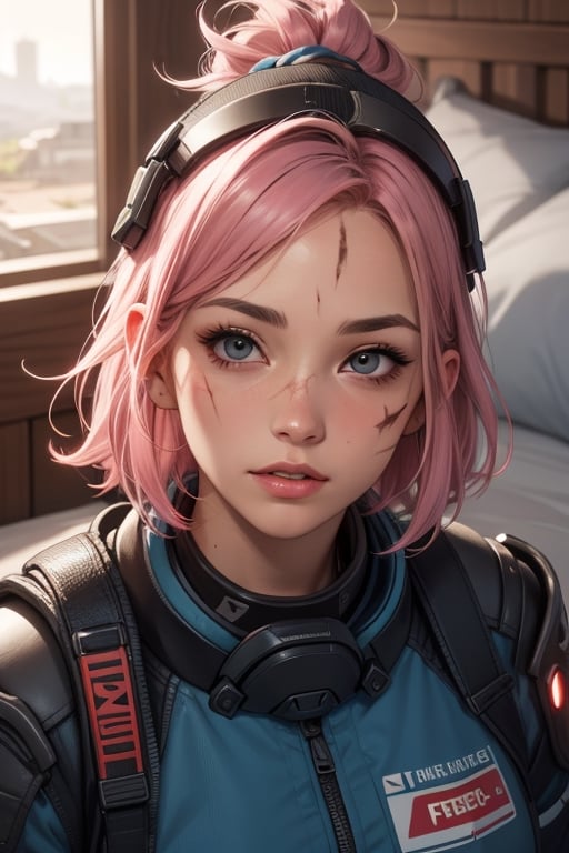 Apex legends, pink hair, bed_head, scar on cheek, rough skin