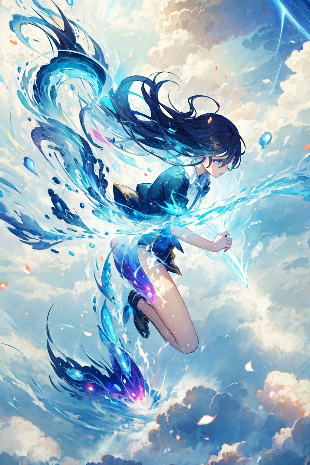 Game cg, 1 girl, masterpiece, elemental girl, tornado girl, floating, wind girl,