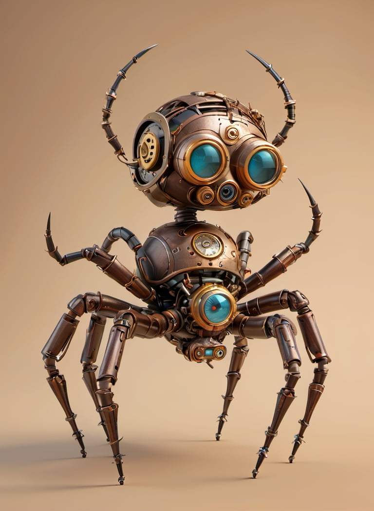 3d toon style, 3d render style,steampunk style, spider,cyborg style,steampunk,cyborg