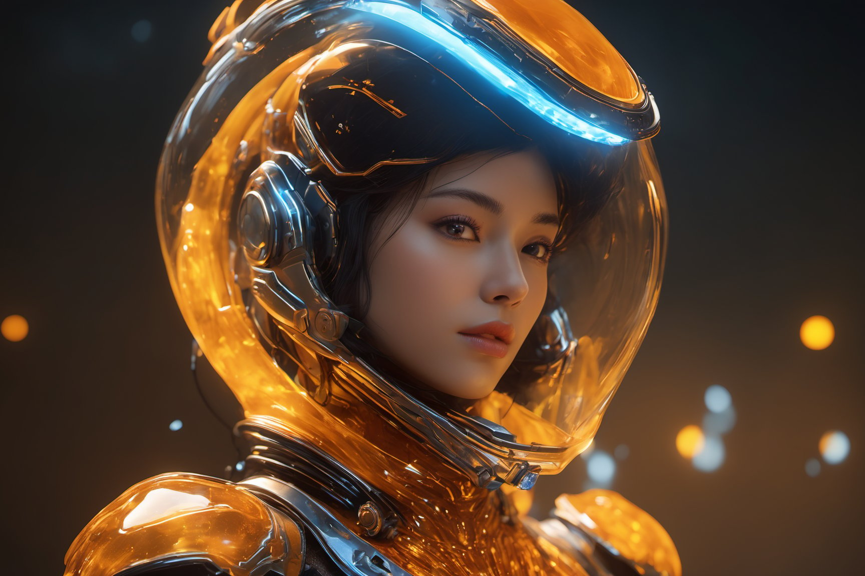 Realistic Photography of beautiful girl. Child of the earth. The queen of space. (Hovering:1.3), (levitate:1.3). Energy glowing behind the girl. The queen has a perfect detailed face, realistic, ((Amber glowing eyes:1.5)), glowing energy forcefield, (big_breasts:1.5). The frozen sapphire body, nature, subsurface scattering, translucent skin, glow_in_the_dark, bloom. Bioluminescent orange and transparent liquid, Leonardo Style, warm color, vibrant, volumetric light, transparent helmet, stunning realistic photograph fantasy art character, (full body:1.4), octane render, intricately detailed, trending on artstation, Hiperrealistic, hand drawn, dark:1.4, gritty, hight definition, neoprene, behance contest winner, ultra high definition, 8k, unreal engine 5, ultra sharp focus, intricate artwork masterpiece, epic, vibrant, mechanical_arms, alien_skin, (Transparent bio armor:1), Naked:1.5, ((depth of field:1.5)), Movie Still, Film Still, Cinematic