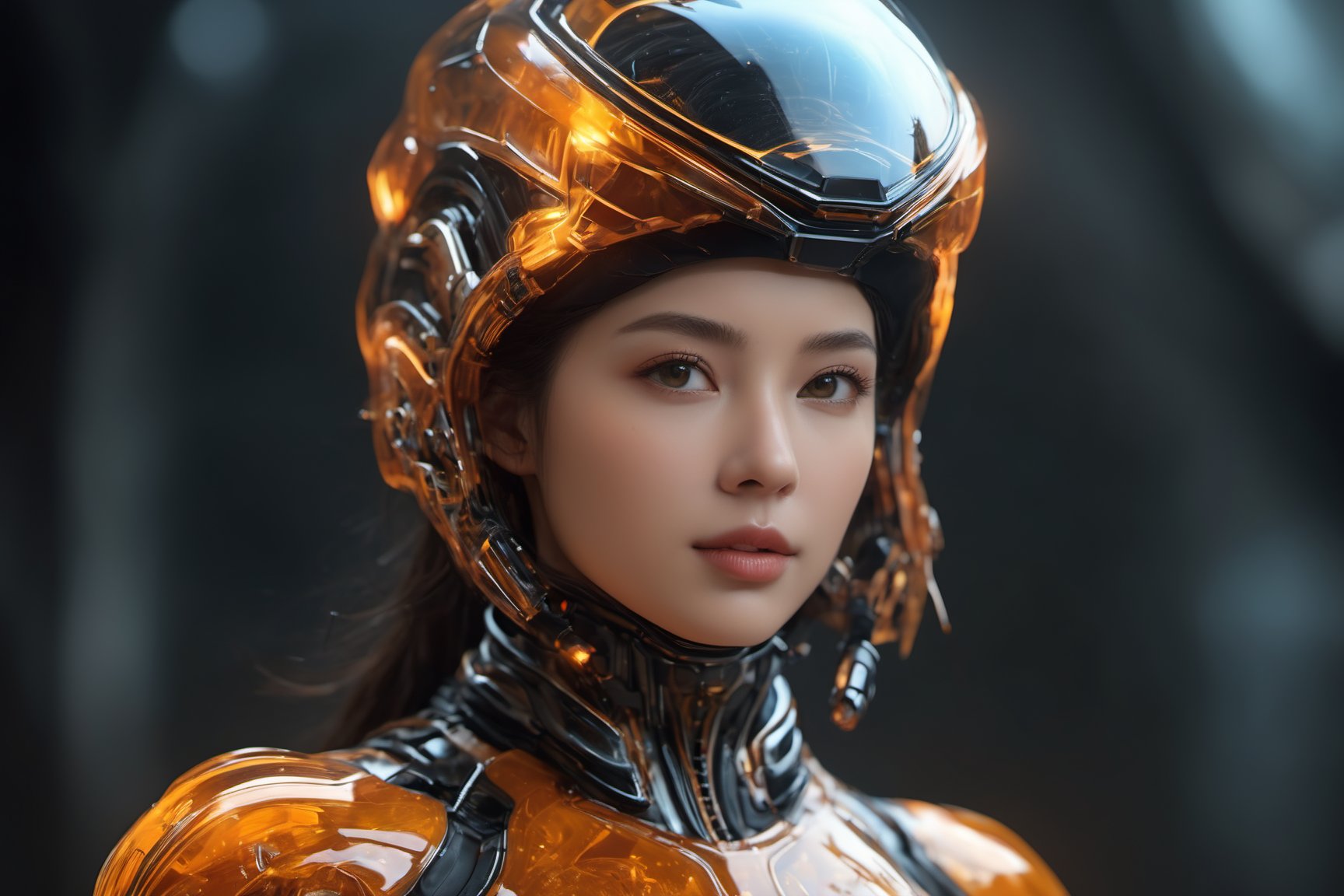 Realistic Photography of beautiful girl. Child of the earth. The queen of space. (Hovering:1.3), (levitate:1.3). Energy glowing behind the girl. The queen has a perfect detailed face, realistic, ((Amber glowing eyes:1.5)), glowing energy forcefield, (big_breasts:1.5). The frozen sapphire body, nature, subsurface scattering, translucent skin, glow_in_the_dark, bloom. Bioluminescent orange and transparent liquid, Leonardo Style, warm color, vibrant, volumetric light, transparent helmet, stunning realistic photograph fantasy art character, (full body:1.4), octane render, intricately detailed, trending on artstation, Hiperrealistic, hand drawn, dark:1.4, gritty, hight definition, neoprene, behance contest winner, ultra high definition, 8k, unreal engine 5, ultra sharp focus, intricate artwork masterpiece, epic, vibrant, mechanical_arms, alien_skin, (Transparent bio armor:1), Naked:1.5, ((depth of field:1.5)), Movie Still, Film Still, Cinematic