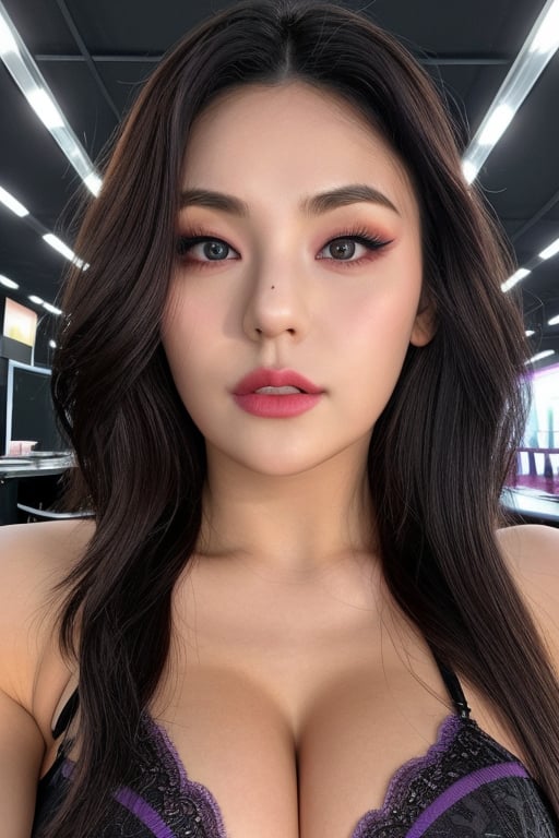 1girl,heart-shaped pupils,fingernails, purple eyes, realistic, masterpiece, black_leggings, full_body, lingerie,photorealistic, analog ,realism, big_boobs, fit, big_ass, frontal_view, looking_at_viewer, ,yejiltzy, prone position