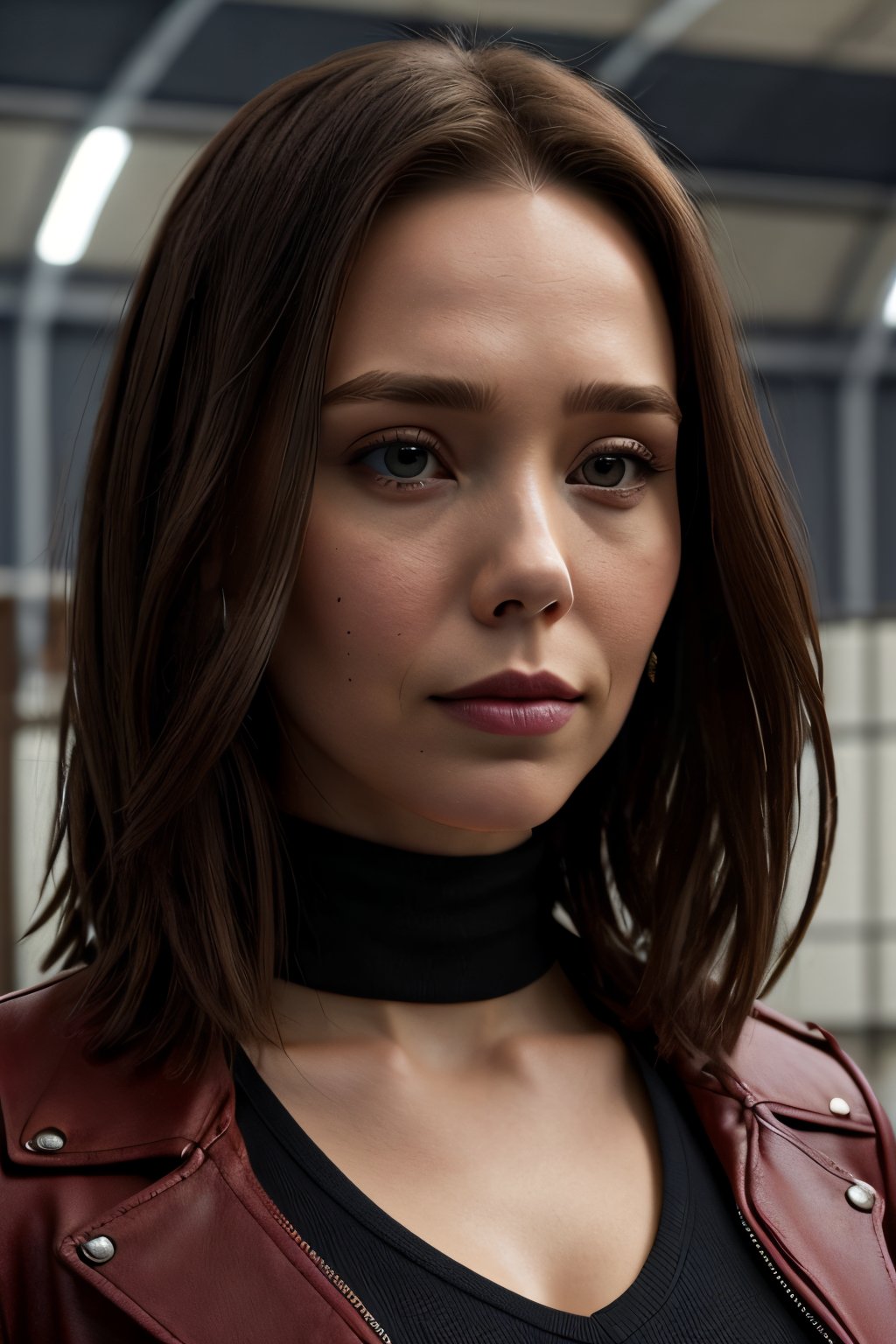 Full shot, Photorealistic, Elizabeth Olsen,Ellen Page, facial portrait, sexy stare, smirked, x-men outfit, inside hangar, 
Ultra realistic,