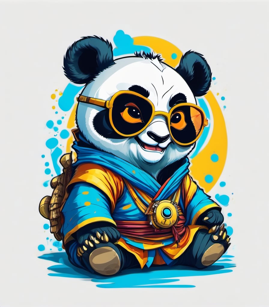 Leonardo Style, illustration, kungfu panda, panda, nice cute look, smile, white  background, simple background, sunglasses, colorful , color splash , pop color, ultra hd,oni style