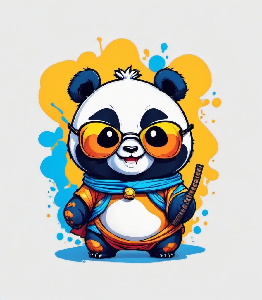 Leonardo Style, illustration, kungfu panda, panda, nice cute look, smile, white  background, simple background, sunglasses, colorful , color splash , pop color, ultra hd,oni style