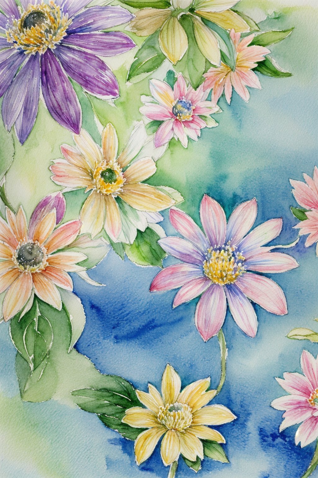 masterpiece, water color, Flower verity, high_resolution, rich colors, very clear details