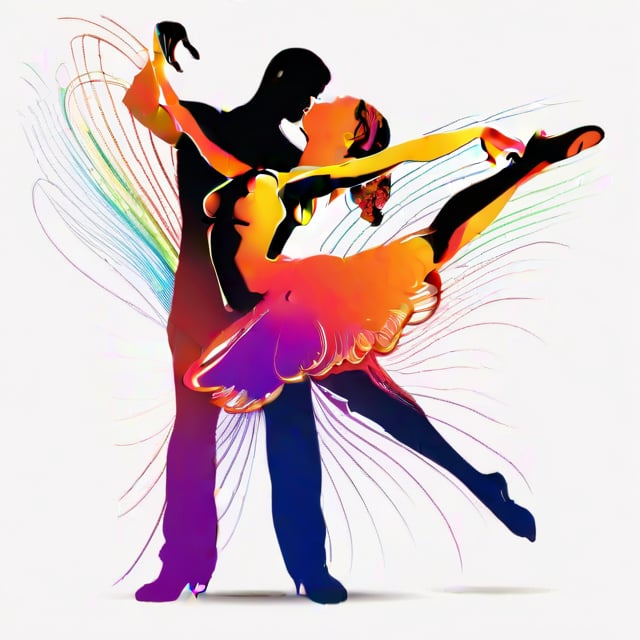 hand drawing artistic lines on white background for Silhouettes of a man and a woman salsa dancers, colorful painting, vivid summer colors, one drawing per page.