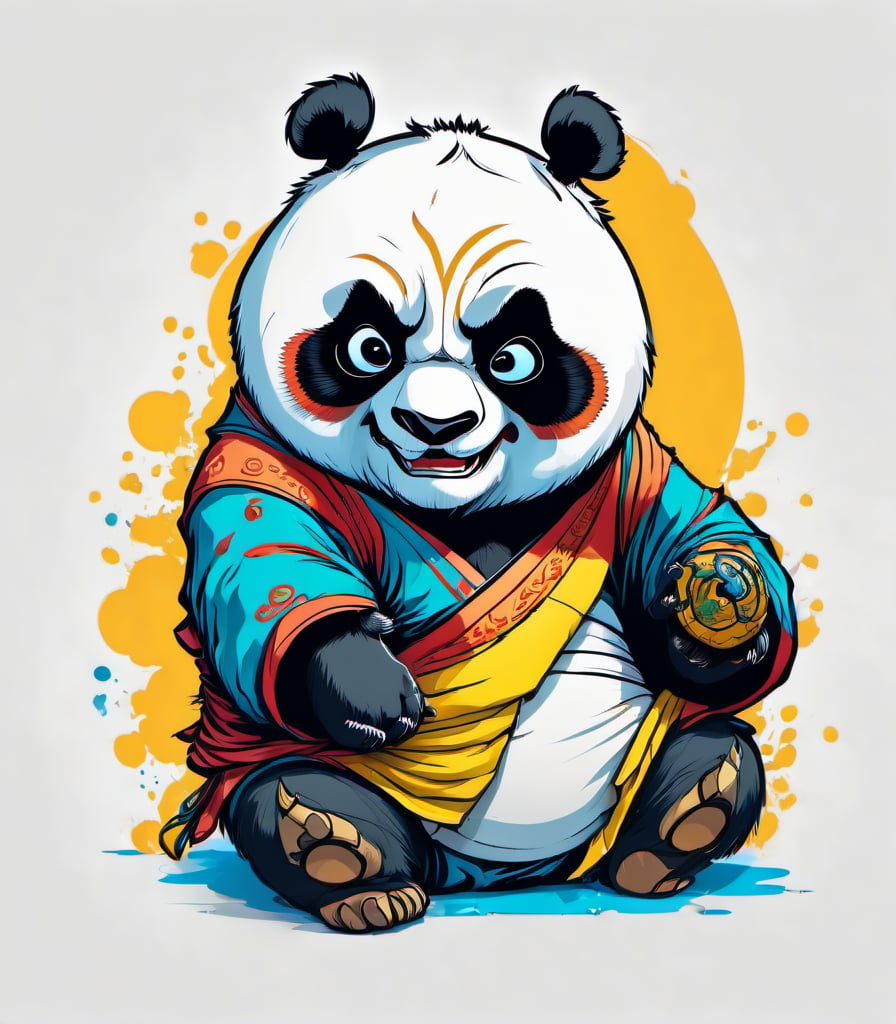 Leonardo Style, illustration, kungfu panda, panda, white  background, simple background, sunglasses, colorful , color splash , pop color, ultra hd,oni style