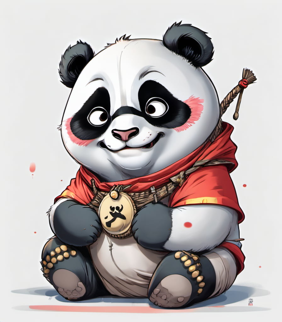 Leonardo Style, illustration, kungfu panda, panda, morning panda, nice, happy, looking up, climbing a rope, white  background, simple background, colored sunglasses, colorful , color splash , pop color, ultra hd,oni style