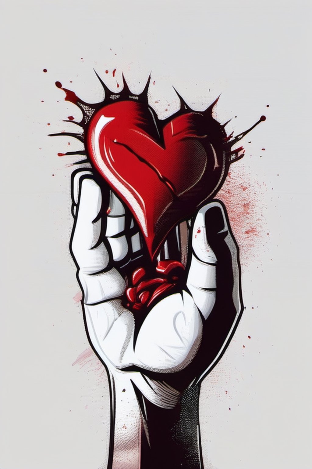 iron heart in a hand, with blood splatter