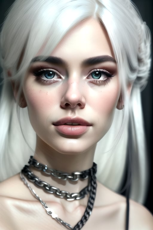 8k portrait of beautiful white hair, realistic, detailed skin, intricate, elegant, highly detailed, majestic, digital photography, art by artgerm and ruan jia and  (masterpiece, sidelighting, finely detailed beautiful eyes: 1.2), hdr, infinity, huge boobs, nude, long leg, neck tatoo, real, skin, shadow_the_hedgehog, iron chain handcoff,Detailedface,Detailedeyes, bondage,o-ring , pearcing , smoky makup,perfecteyes, ,gh3a,b3rli,n_2b,kikigram_97,gwen stacy,Realism