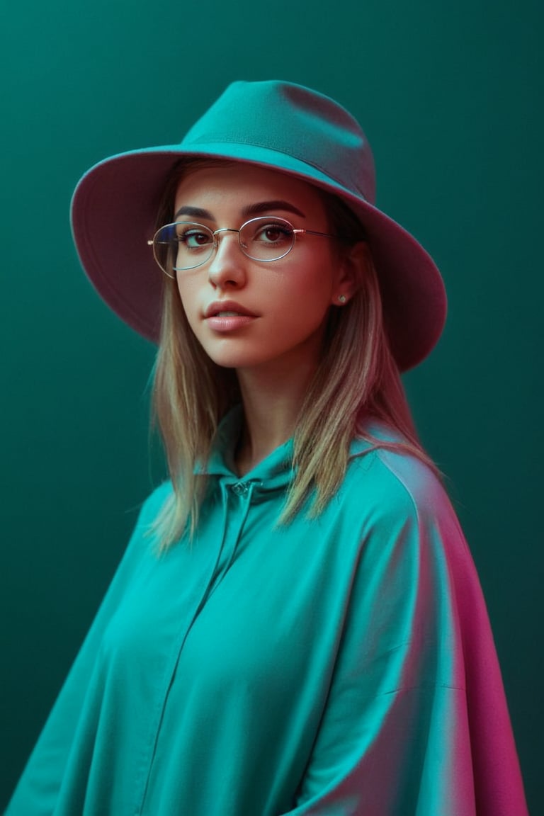 dsktnexl, blue light, side lighting, green wash, gradient overlay, color wash, color gel, duotone photography, studio, BREAK 1girl, female focus, cinematic angle,
1girl, female focus, hipster girl, color gel, dsktnexl, duotone photography, neon light, glasses, wide brim hat, poncho,crstrnmod