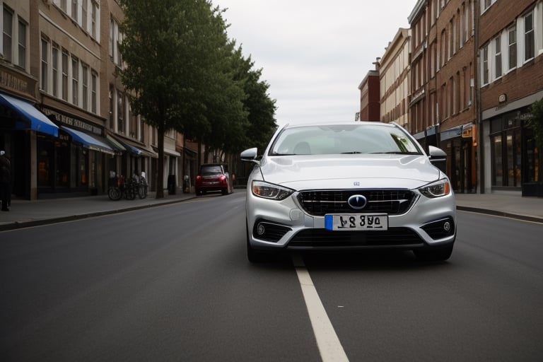 New car being driven on the street