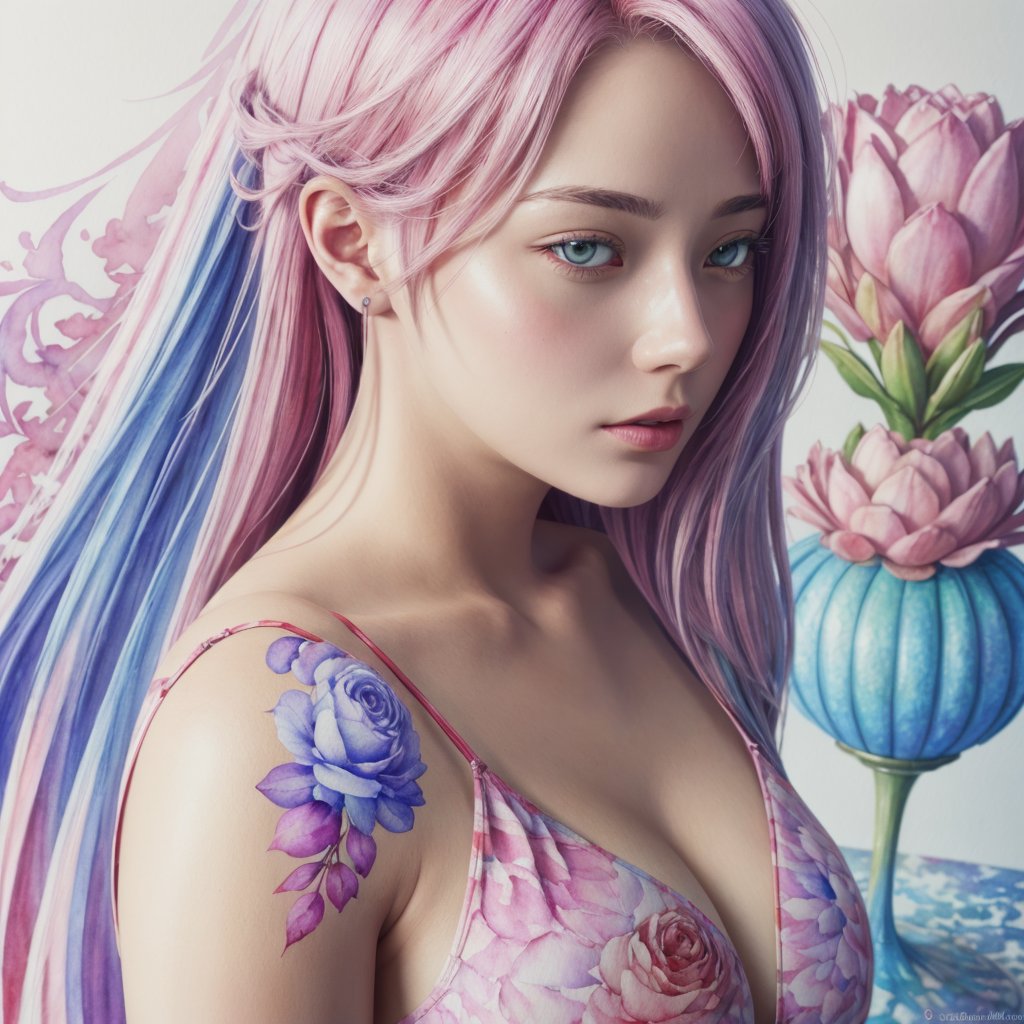 Girl, Super realistic, hyperrealism, anime art concept, cartoon art concept, WLOP, Intricately Detailed, Magic, 8k Resolution, VRAY, HDR, Unreal Engine, Beautiful, Tumblr Aesthetic, Hd Photography, Beautiful Watercolor Painting, Realistic, Detailed, Painting By Olga Shvartsur, Svetlana Novikova, Fine Art, Soft Watercolor,  Extreme Detail, Digital Art, 4k, Ultra Hd, Mixed Media,WonderWaifu,b3rli