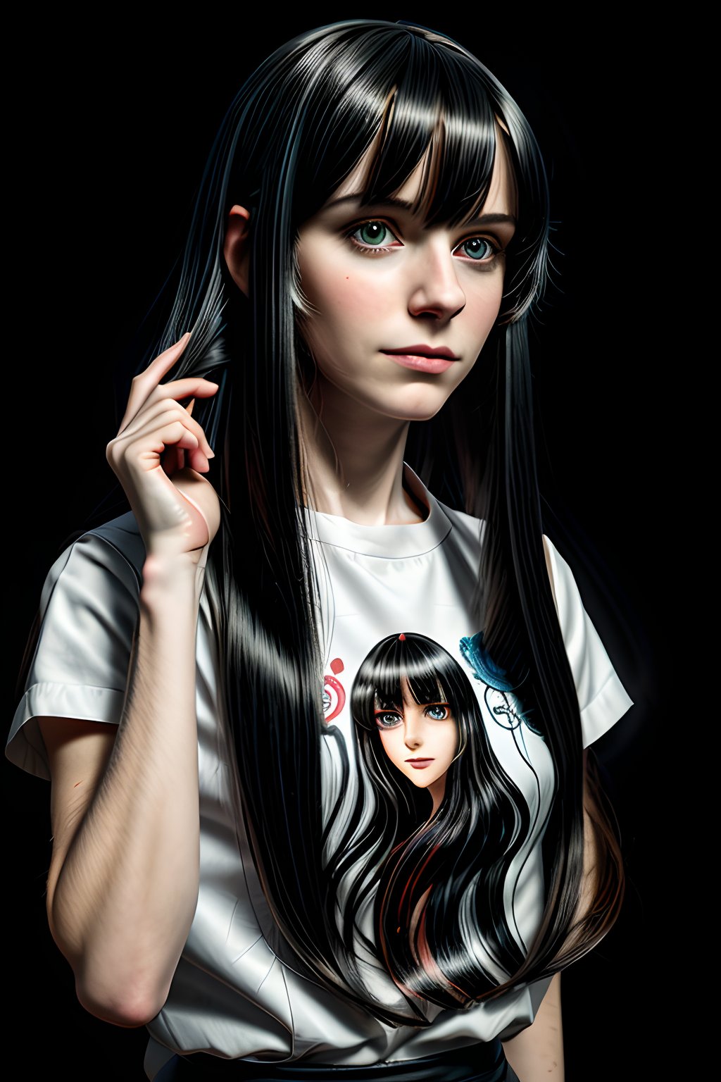 Wallpaper HD of hair, hairstyle, arm, mouth, cartoon, facial expression, white, human body, arm, gesture, black hair, hime cut, happy, wig, ART, bangs, long hair, cg artwork, mom finger, illustration, uniform, fictional character, step cutting, painting, animation, costume, graphics, flesh, layered hair, drawing, artwork