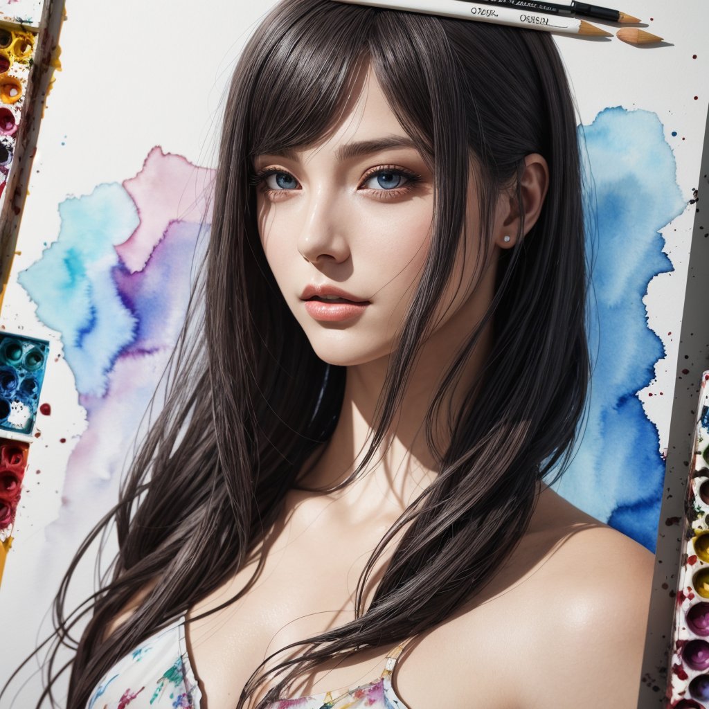 Girl, Super realistic, hyperrealism, anime art concept, cartoon art concept, WLOP, Intricately Detailed, Magic, 8k Resolution, VRAY, HDR, Unreal Engine, Beautiful, Tumblr Aesthetic, Hd Photography, Beautiful Watercolor Painting, Realistic, Detailed, Painting By Olga Shvartsur, Svetlana Novikova, Fine Art, Soft Watercolor,  Extreme Detail, Digital Art, 4k, Ultra Hd, Mixed Media