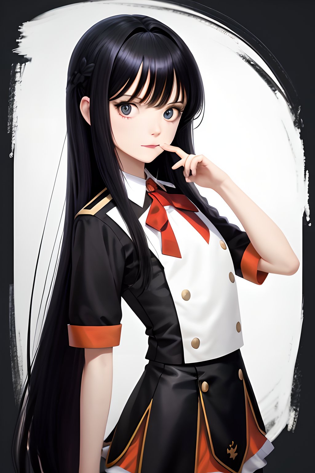 Wallpaper HD of hair, hairstyle, arm, mouth, cartoon, facial expression, white, human body, arm, gesture, black hair, hime cut, happy, wig, ART, bangs, long hair, cg artwork, mom finger, illustration, uniform, fictional character, step cutting, painting, animation, costume, graphics, flesh, layered hair, drawing, artwork