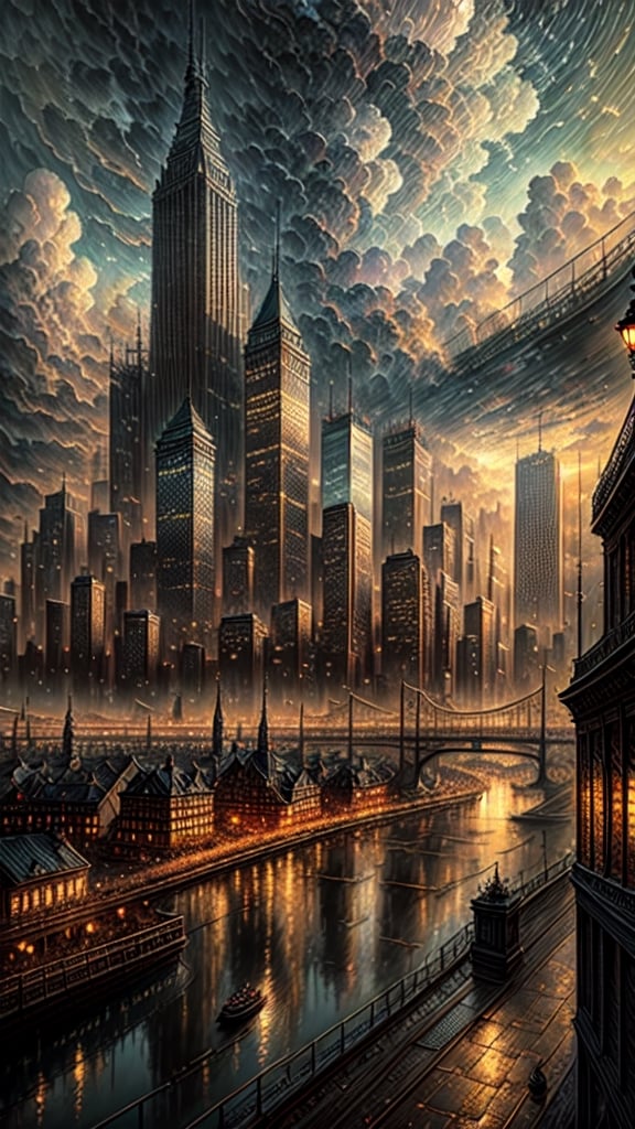 1900's cityscape in turner style, masterpiece, high quality, high definition, 8K, super detailed