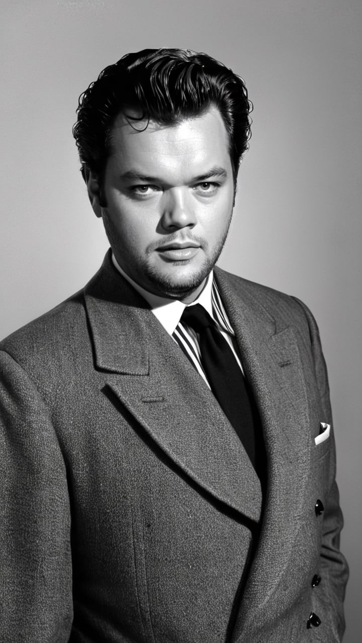 Man with face of Orson Welles, 30 years old.