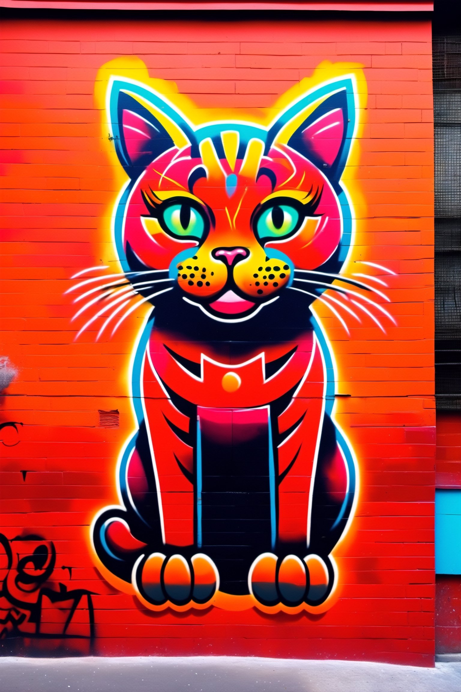 "AI Mad Cat TA PRO", Neon Colors red and orange, graffiti, 