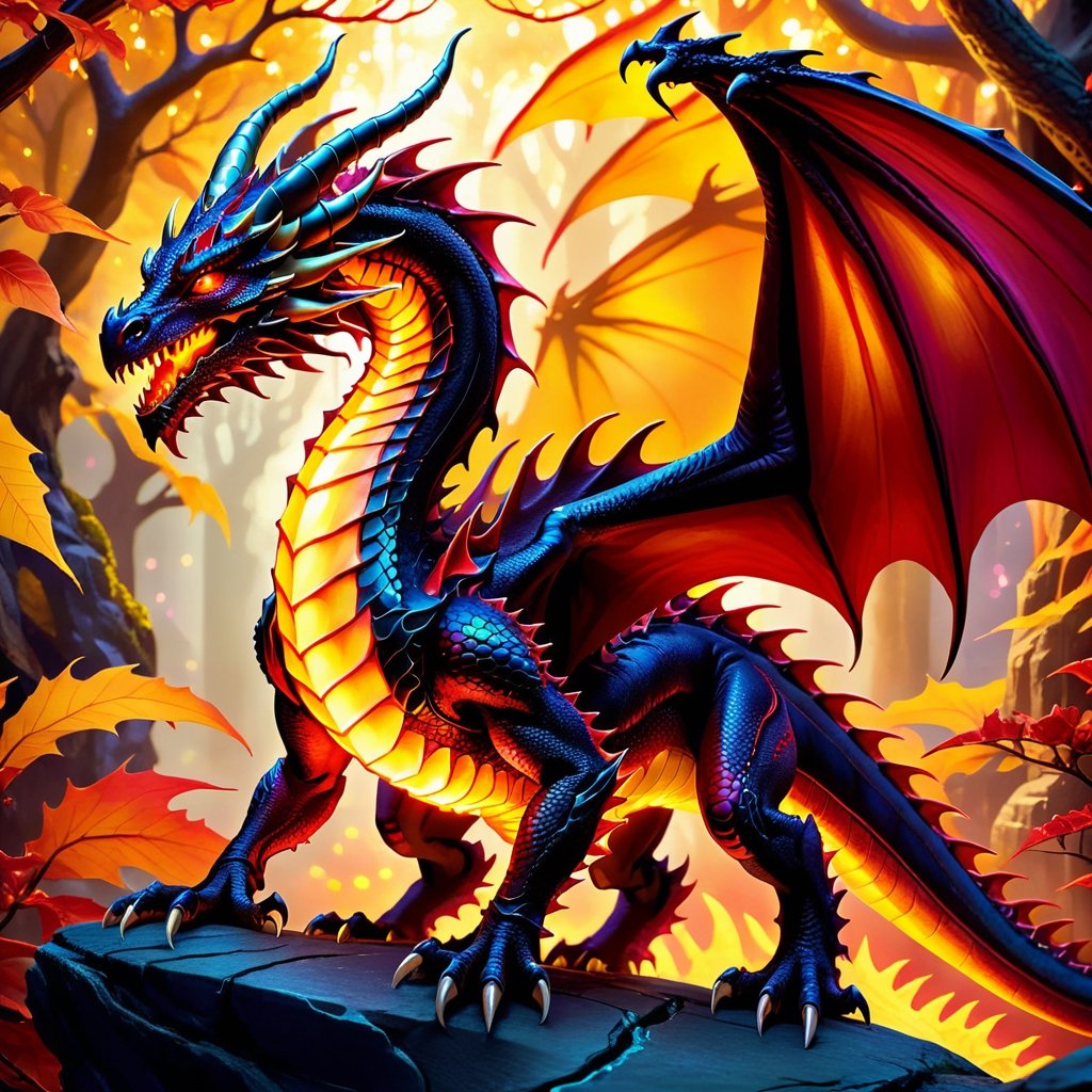 Craft an enchanting fantasy scene featuring a beautiful red-yellow biometric dragon with glowing,  shiny biometrical features. Imagine captivating red eyes and impressive glass horns. Place this majestic creature in a fantasy-style background that complements its ethereal beauty,  aiming for a visually striking image with intricate details and a magical atmosphere., cute little dragon
,cute dragon,GUILD WARS