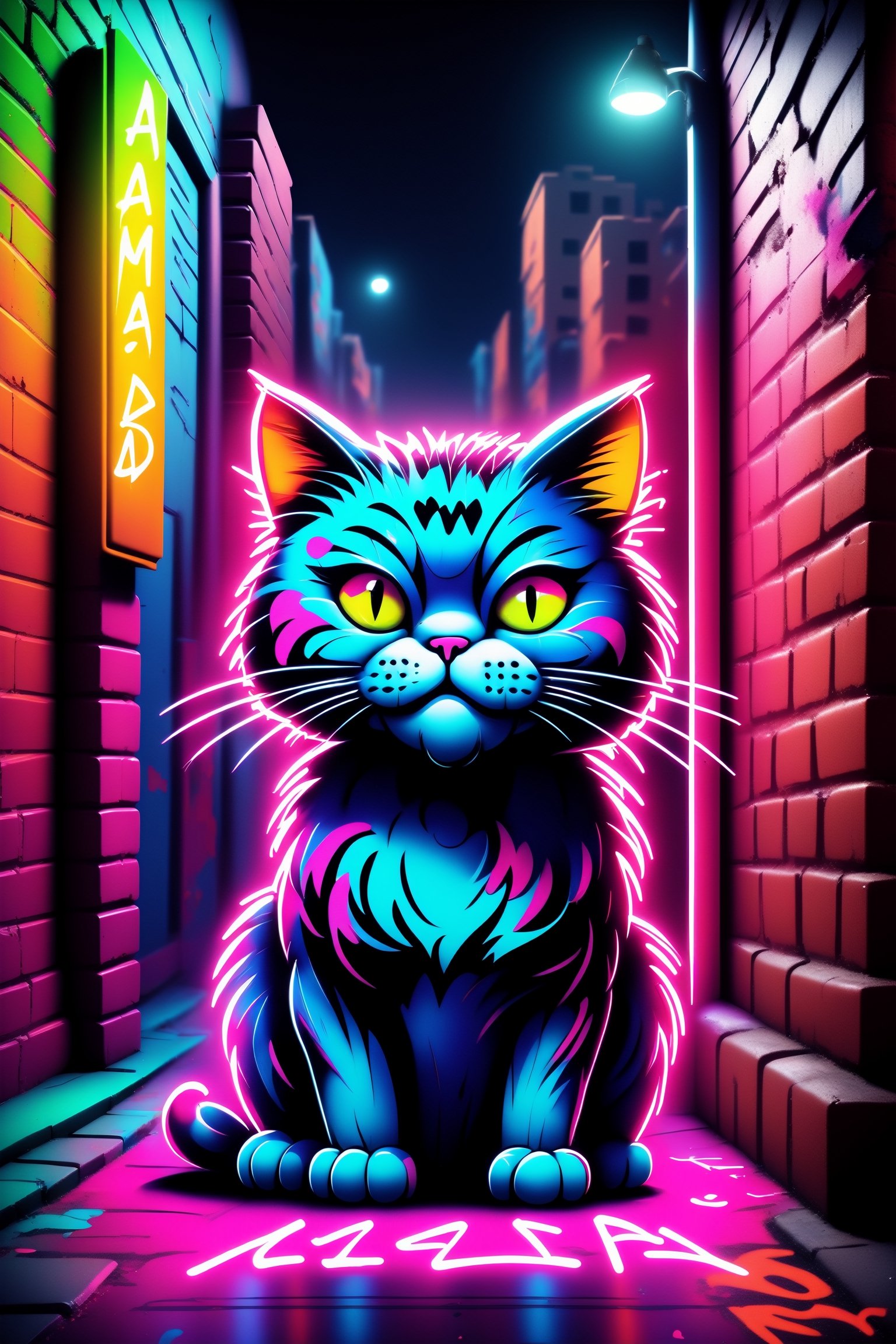 Add Text " AI Mad Cat PRO", Neon Colors graffiti