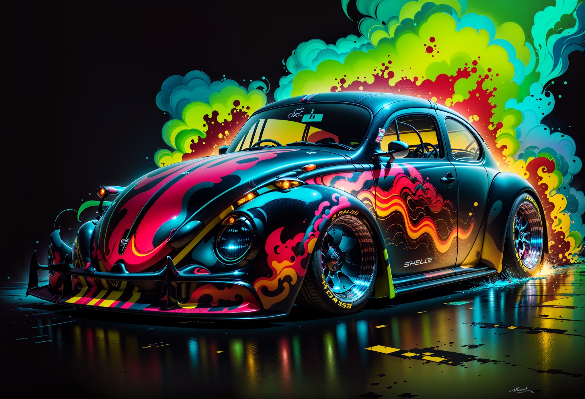 "race car muscle new beetle" Neon Art,