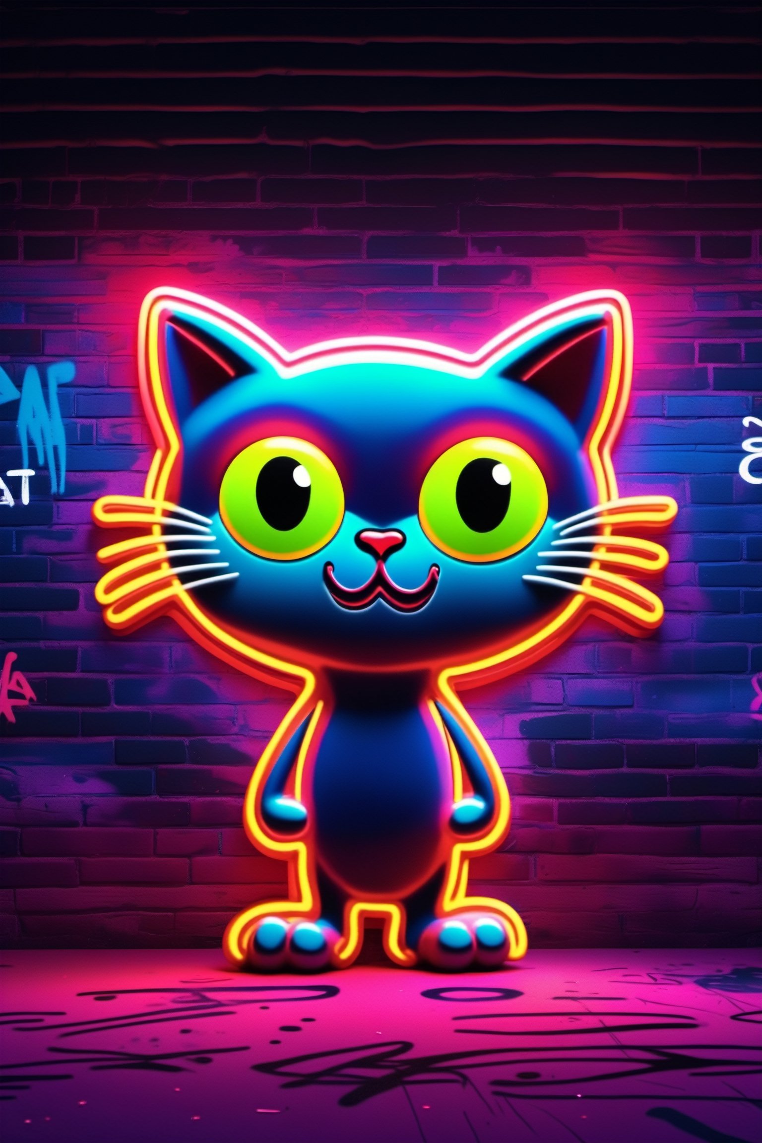 "AI Mad Cat TA PRO", Neon Light , graffiti background, ,neon style
