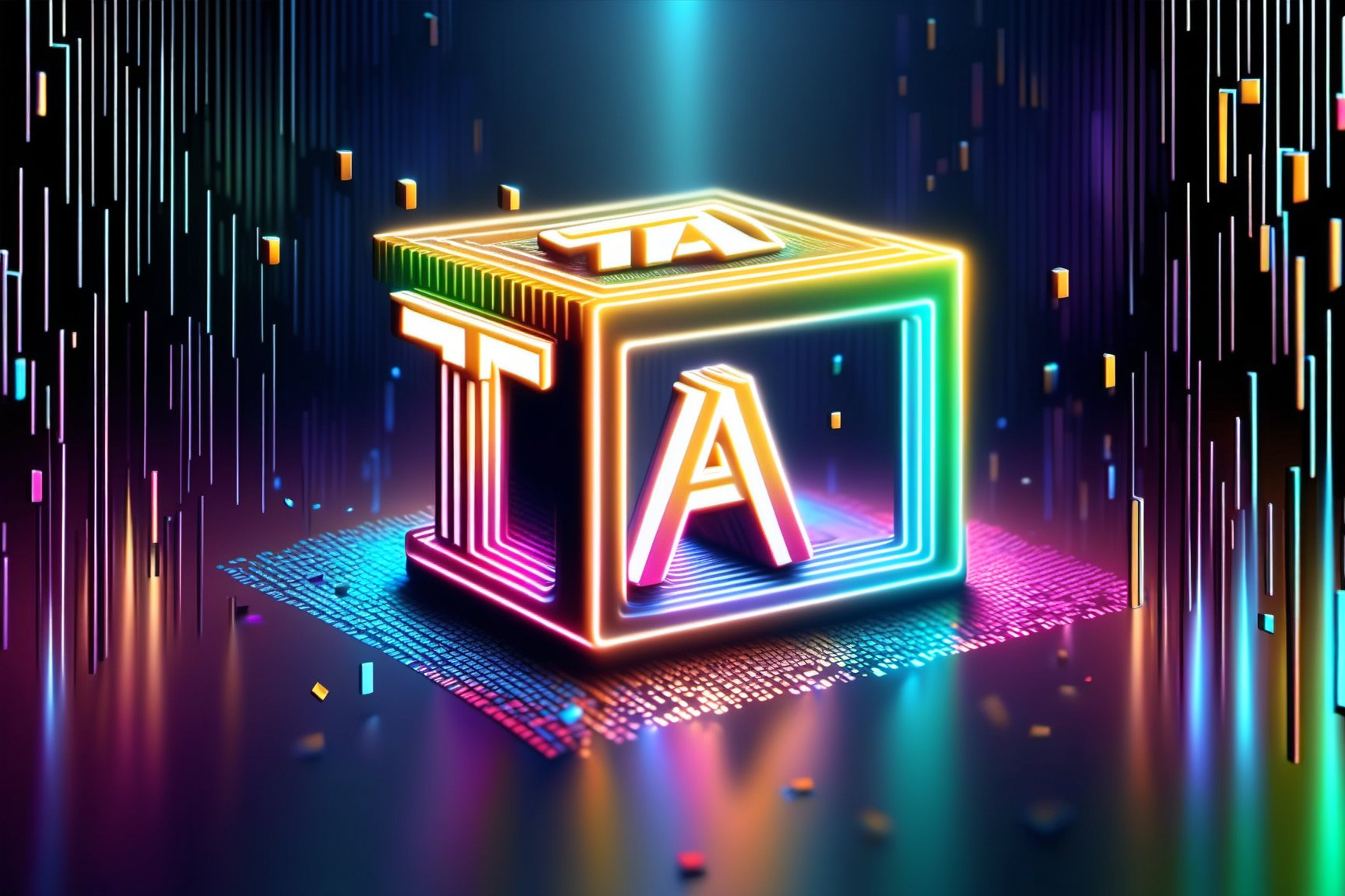 (((TA TEXT))), text (("TA Happy 1st anniversary")), Neon multy colored matrix code falling from the top in the background, chip, neon technology square, technology concepts, intelligence concepts HD wallpaper,DonMH010D15pl4yXL 