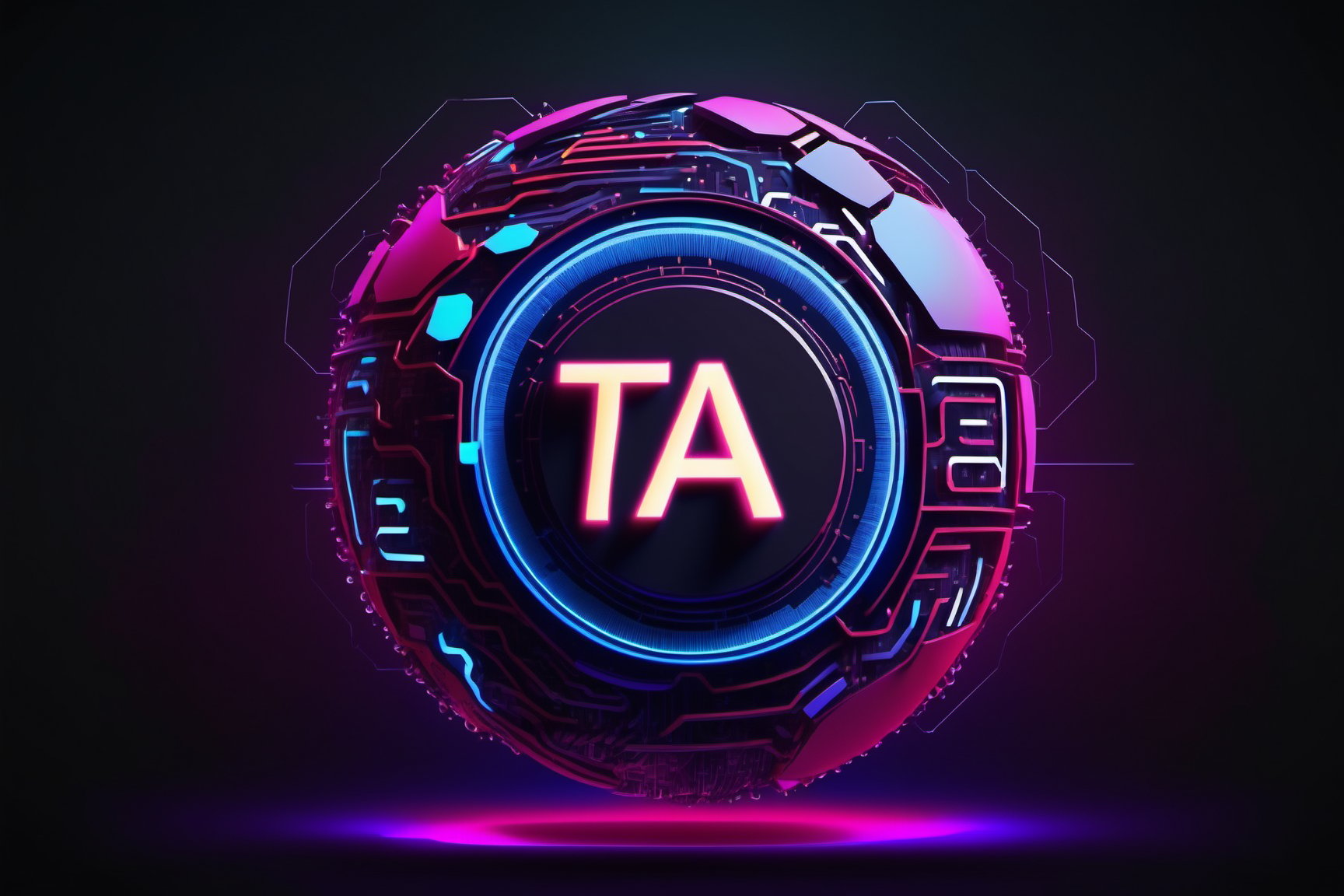 (((TA TEXT))), ((TA Artificial intelligence)), Neon technology background, chip, neon technology sphere, technology concepts, intelligence concepts HD wallpaper