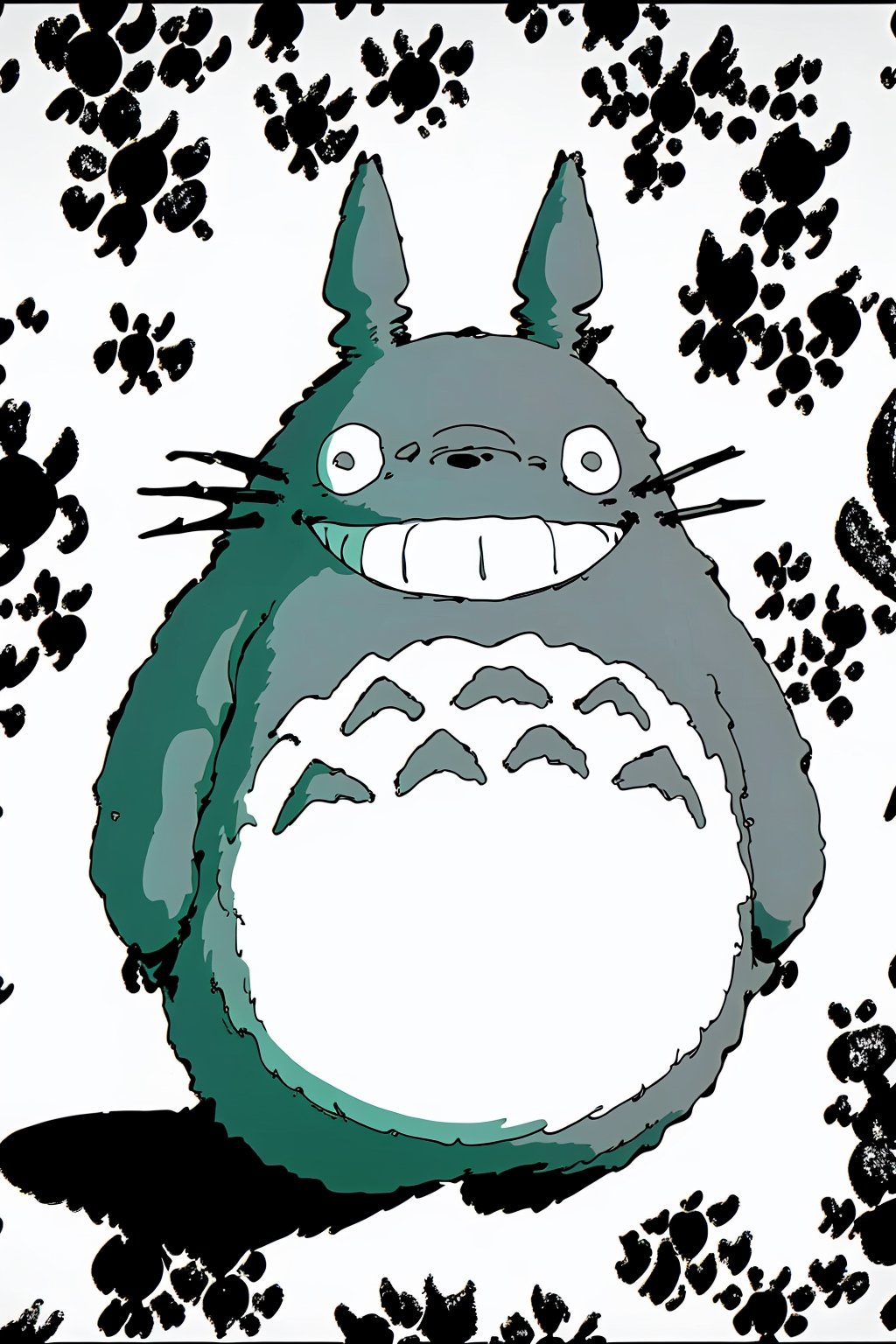 totoro smiling ,black and white,creepy, terror