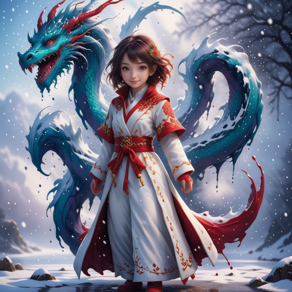 1dragon girl, wearing white over velvet coat, (white theme clothes), watern dragon, pastel color theme,snow,snowy,snowfall, ((centered image)) , fantasy, ,,,ani_booster,,,,painted world,,,,,art_booster,,,,,,,niji6,,,,3D MODEL,,<lora:659095807385103906:1.0>