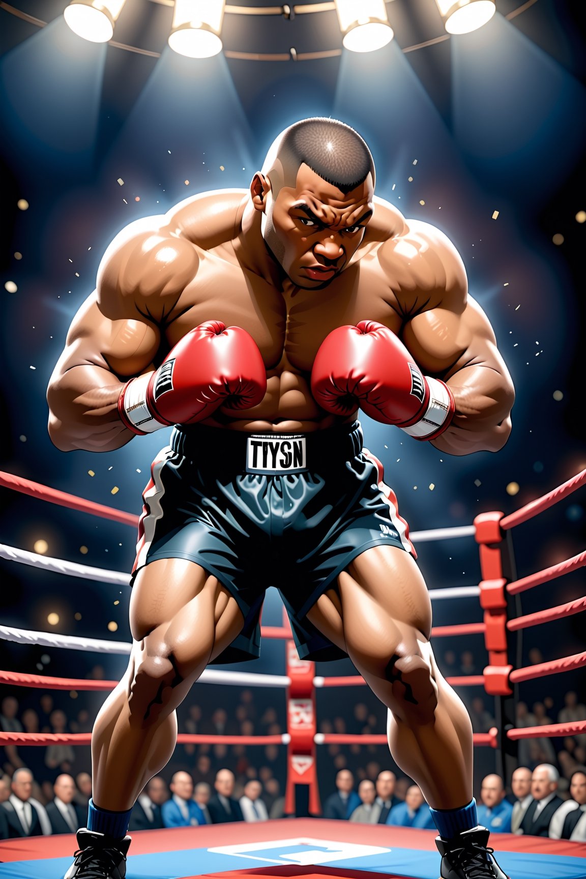  (hyperrealistic stylish digital oilpainting illustration:1.5), (boxing theme:1.5), (fight of the century:1.5), (big match:1.5), (all or nothing:1.5), (Model character inspiration from Mike Tyson:1.5), (super heavyweight title match: 1.5), (boxing ring:1.5), (1male boxing fighter:1.5), solo, musclar boxing fighter, hyper mascular body, dynamic, sweat, glossy skin, dynamic fighting pose, fighting stance, punching scene, straight punch, cowboy shot, photorealistic, ultrarealistic, oil painting, dropped painting, ultradetailed, hyper sharp, best qulity , masterpiece,oil paint,ink ,anime