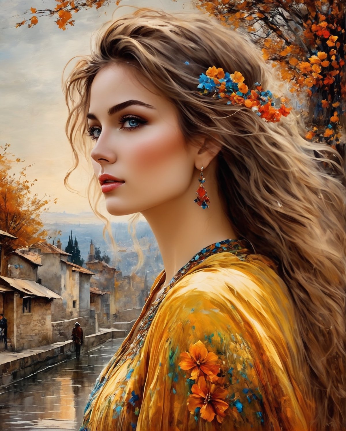 Stunning beautigul girl, delicate and perfect face, beautiful reflective eyes, digital paint, highly detailed hyperrealistic painting, art by Arthur Rackham and Antoine Blanchard, masterpiece, bright colors, vibrant colors, dynamic, Very detailed, conceptual art, smooth, sharp focus, illustration, centered, focus, hyperrealistic, work of art, 8k