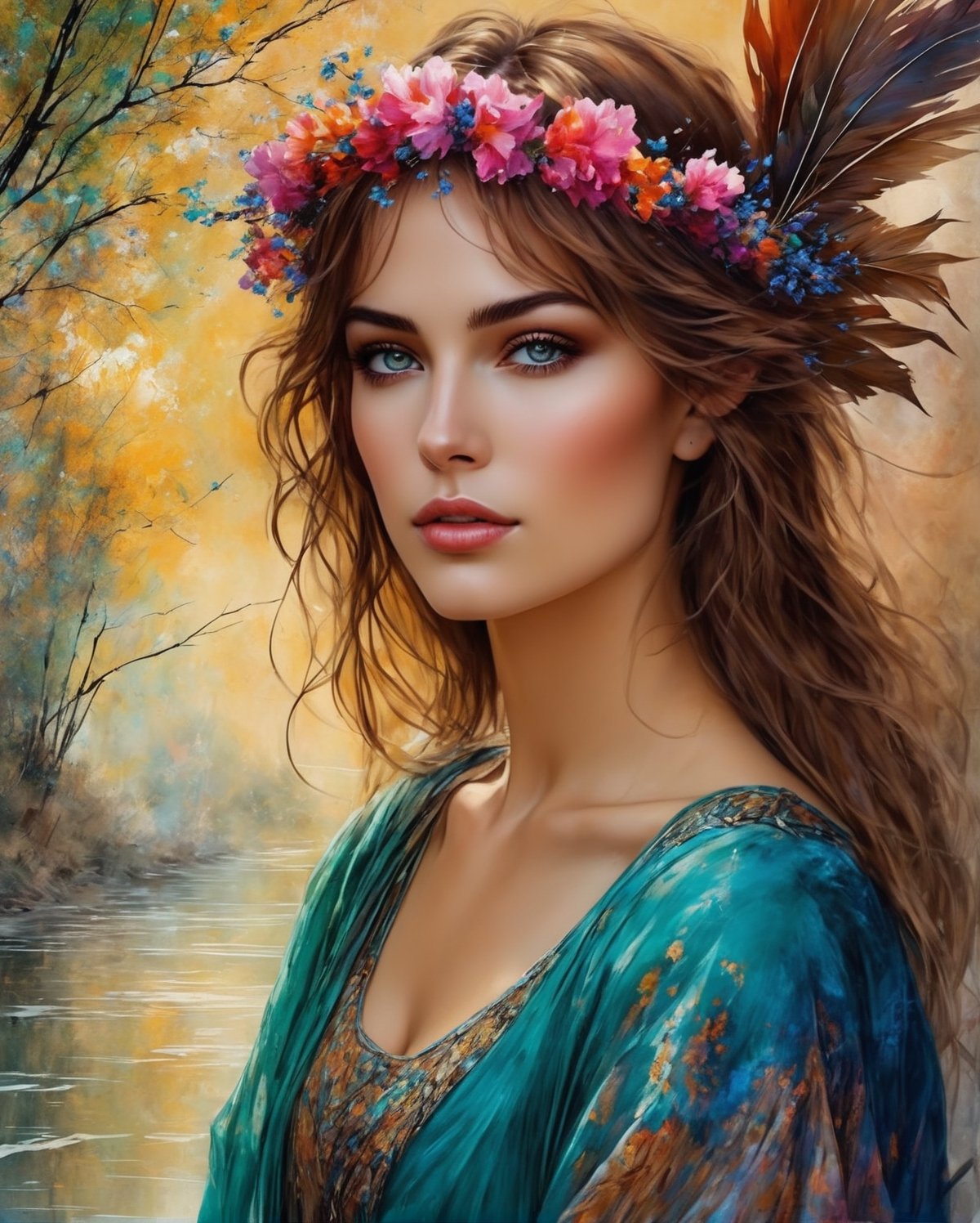 Stunning beautigul girl, delicate and perfect face, beautiful reflective eyes, digital paint, highly detailed hyperrealistic painting, art by Arthur Rackham and Antoine Blanchard, masterpiece, bright colors, vibrant colors, dynamic, Very detailed, conceptual art, smooth, sharp focus, illustration, centered, focus, hyperrealistic, work of art, 8k